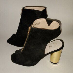 Black Suede Chunky Gold Heels